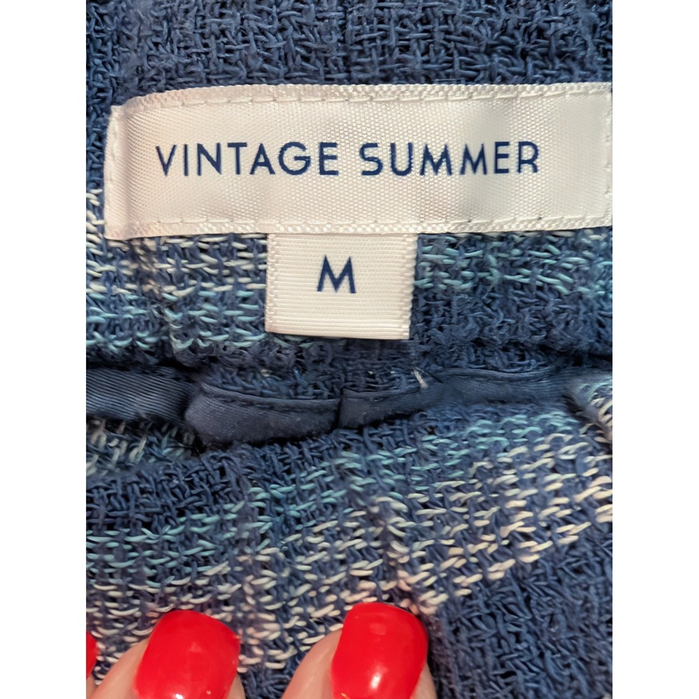 Vintage Summer Blue Striped Drawstring Shorts Mens Textured Waffle Weave Lounge - Picture 4 of 9